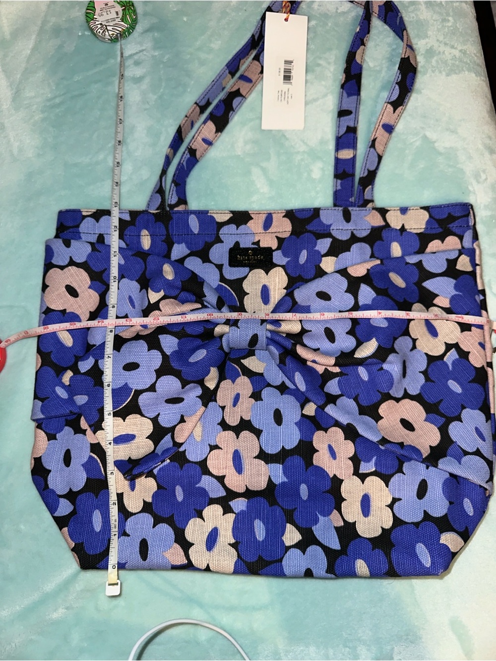 kate spade On Purpose Blue and Pink Floral Bow Tote - Picture 2 of 4